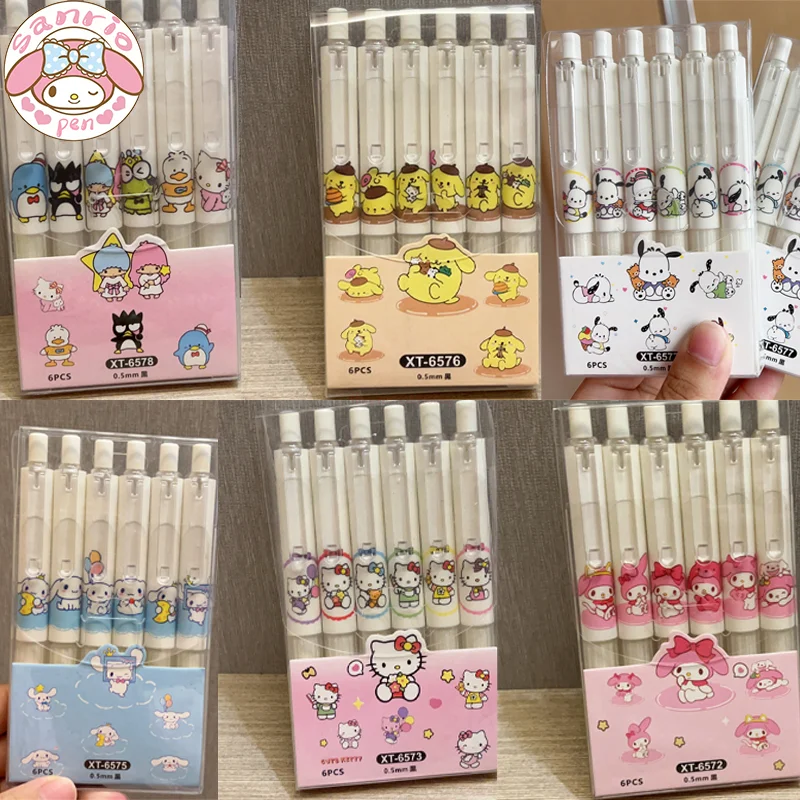 

24 шт. Sanrio гелевая ручка Hellokitty Мелодия помпон пурин кавайные канцелярские принадлежности для студентов канцелярские ручки 0,5 черные Школа Офис экзамен поставка