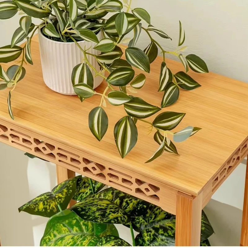 Balcony Flower Stand Plant Shelf Indoor Mobile Multi-Tier Bamboo Plant Holder for Succulents Potted Plants Garden Decor