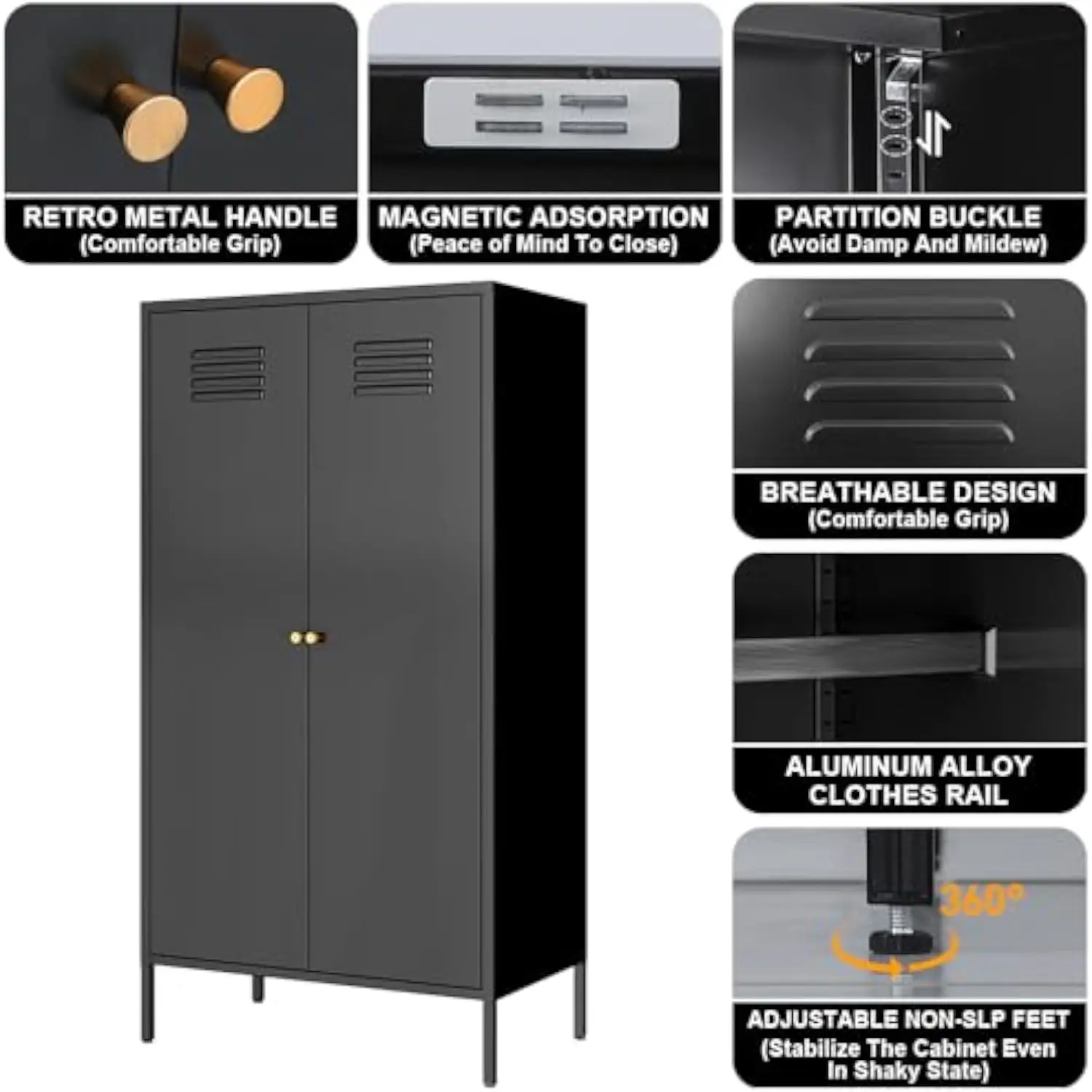 2 Door Metal Wardrobe Storage Cabinet with Hanging Rod and 2 Freely Adjustable Shelves Kids Tall Metal Armoire Closet for Kids 4