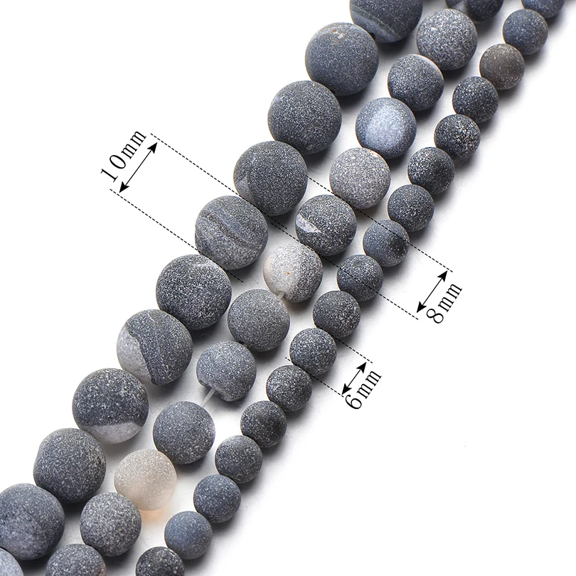 Light Grey Matte Druzy Stone Bead Bracelet with Silver Spacers - 10mm