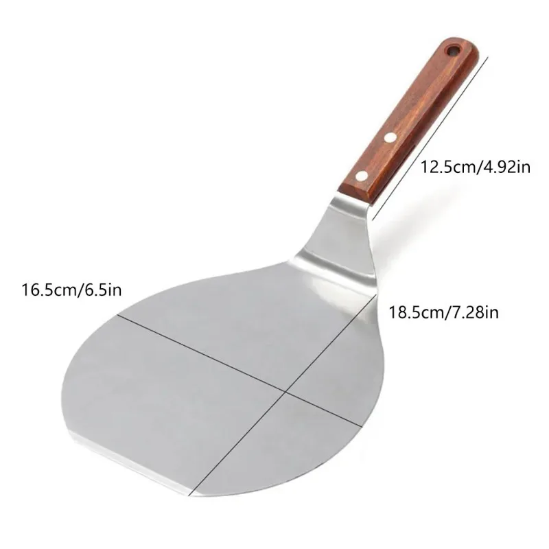 Circle Stainless Steel Pizza Peels Wood Handle Pizza Cake Move Shovel Turners Spatula Pizza Baking Tools Accessories