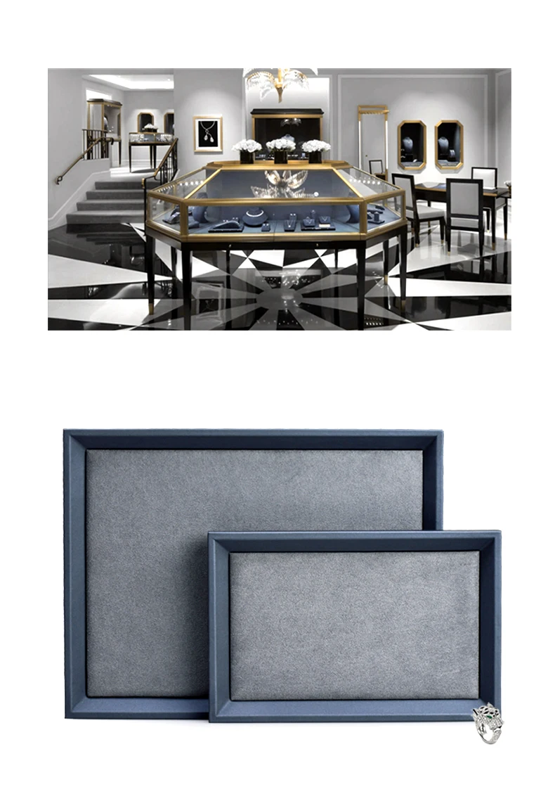 Oirlv Dark Blue PU Leather Jewelry Display Tray with Microfiber Jewelry Storage Pallet for Necklace Bangle Ring Earring Bracelet