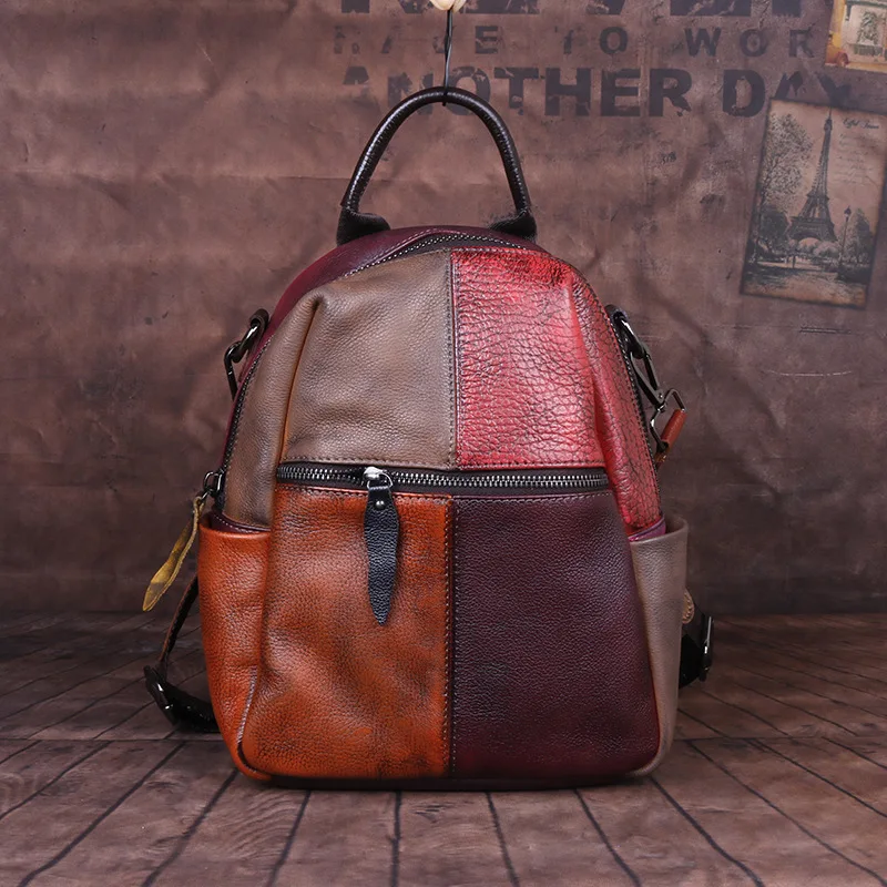 Summer Patchwork Women Backpacks Pu Leather Chinese Style Backpacks Ladies Vintage Luxury Backpack Bags Designer 2024 New 4