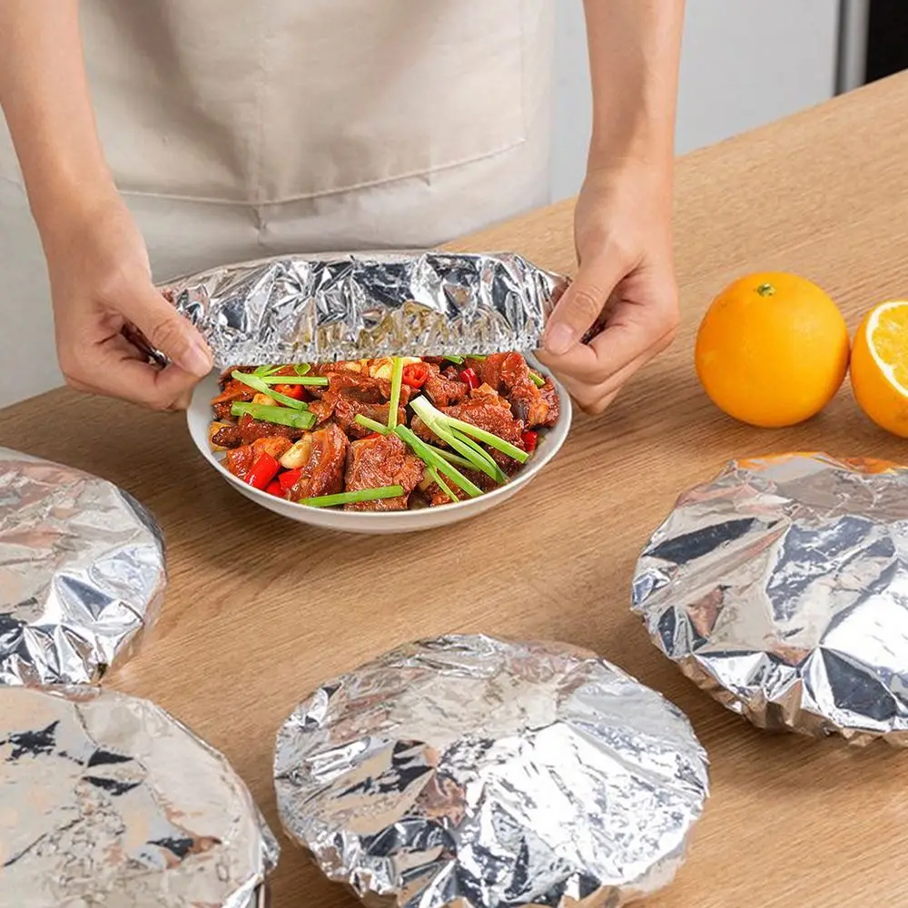 10Pcs Reusable Aluminum Foil Bowl Cover Food Grade Refrigerator Accessories Saran Wrap Fresh-keeping Plastic Bag Universal