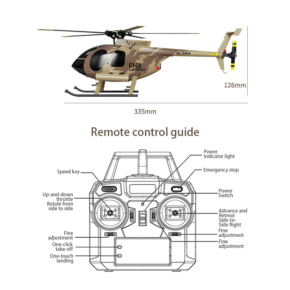 RC ERA C189 MD500 1/28 4채널 듀얼 브러시리스 RC 헬리콥터 - 6축 자이로 + 광학 흐름 위치 지정 | 15분 비행