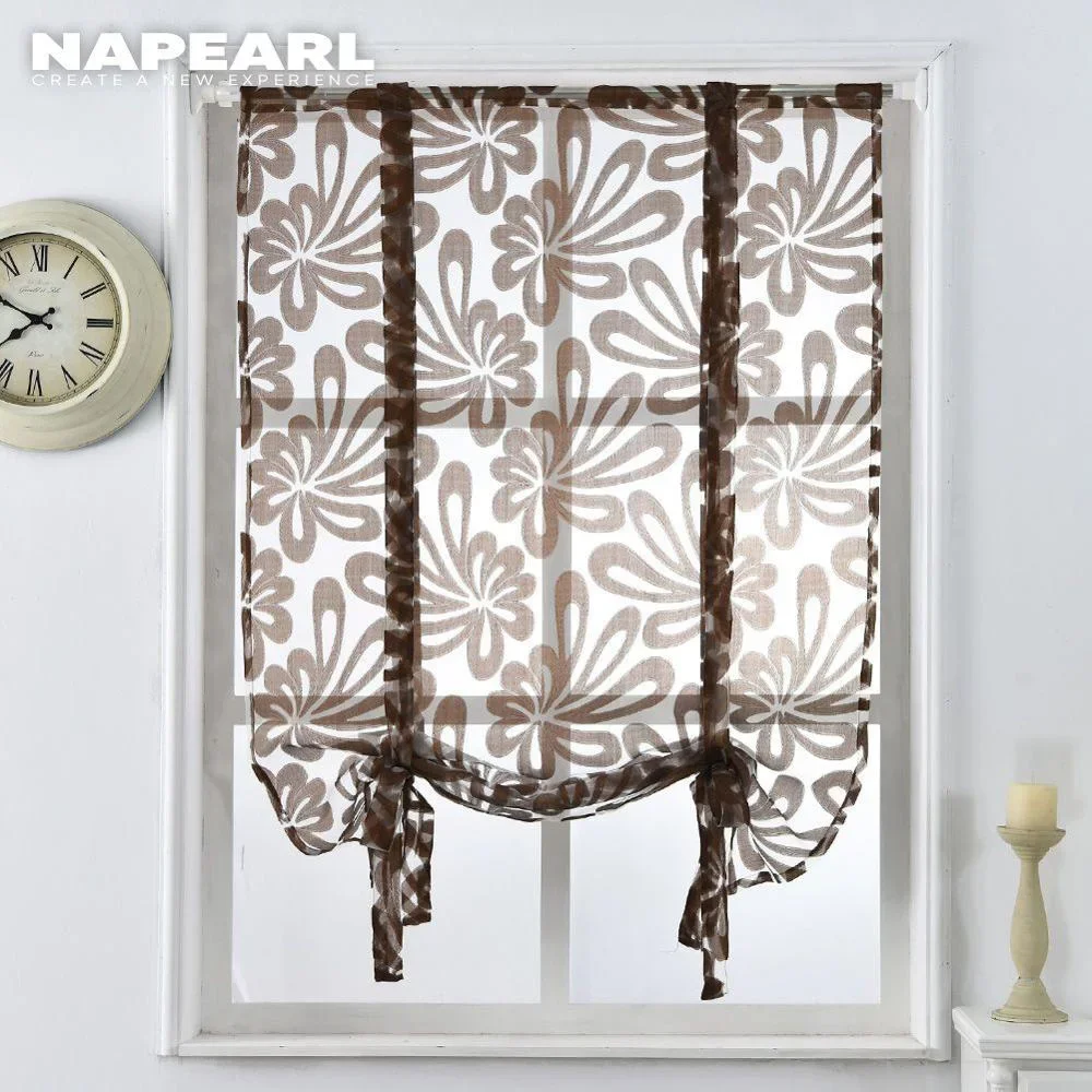 Kitchen short curtains jacquard roman blinds floral white sheer panel blue tulle window treatment  door curtains home decor