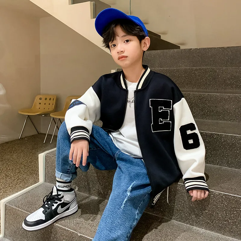 Fashion Boy Baseball Jacket Spring Autumn Kids Blue Black Letter Print Coat  Sport Outerwear Children Bomber Jacket 3-14 Years - Jackets & Coats -  AliExpress