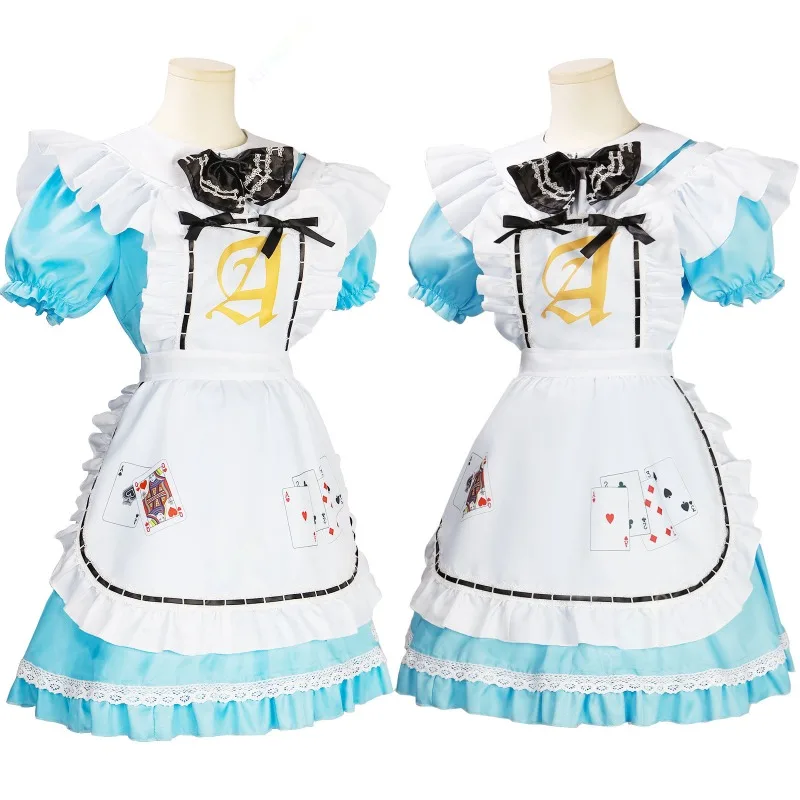 

Halloween Blue Playing Cards Lolita Maid Dress Costumes Cosplay for Girls Woman Waitress Poker Maid Party Stage Costume S-3XL