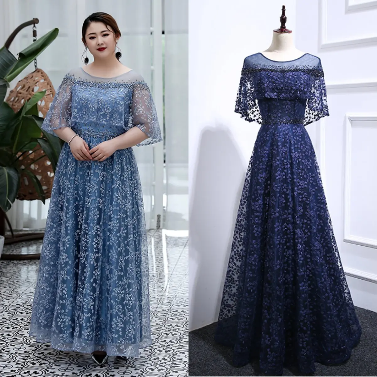 

It's Yiiya Evening Dress Pink Short Sleeves Beads Embroidery Floor-Length A-Line Lace Up Plus size Women Formal Party Gown C1547