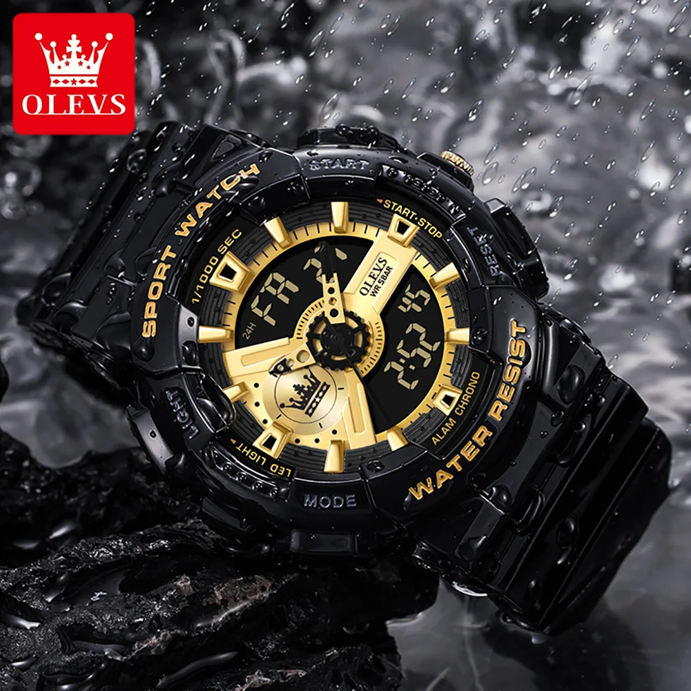OLEVS Brand Sports Shock Digital Watch for Men Silicone Waterproof Fashion Dual Display Electronic Watches Relogio Masculino