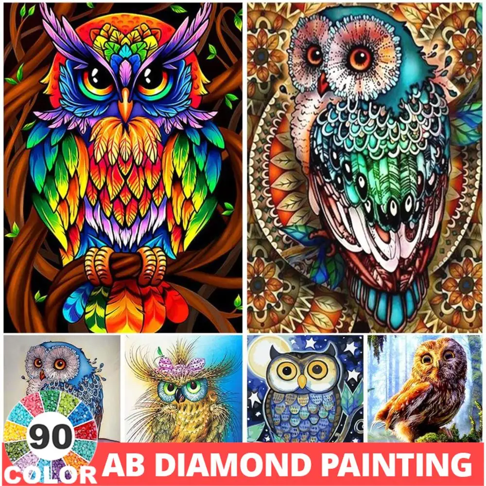 

Алмазная живопись 5D «сделай сам», картина с изображением животных, совы, полноразмерная/круглая вышивка, мозаика ручной работы, домашний декор, подарок, хобби, 90 цветов