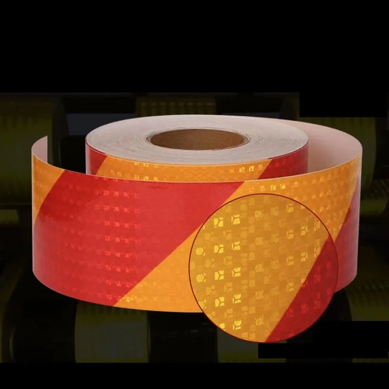 8'' Yellow And Red Twill Reflective Tape Waterproof Adhesive Warning Caution Conspicuity Reflector Sticker 10M For Truck Trailer