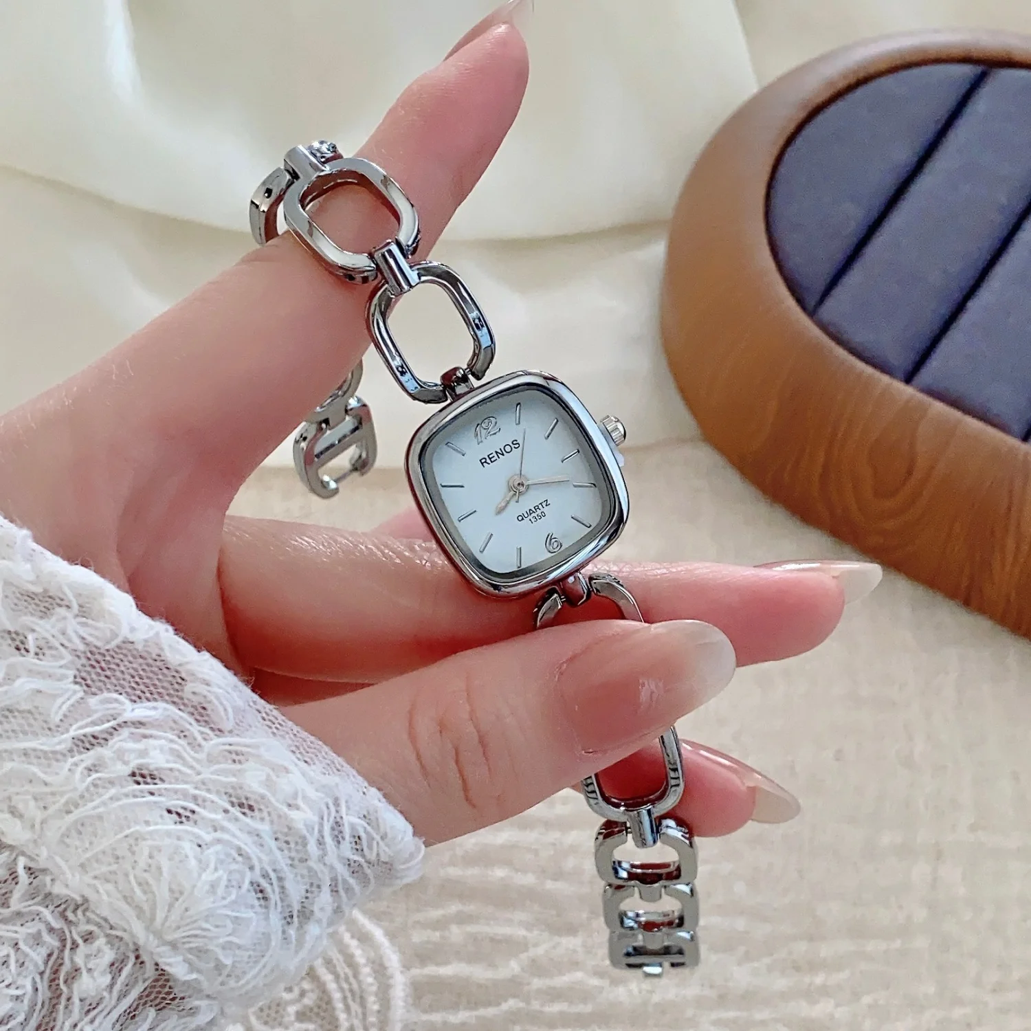 Silver Openwork Square Bracelet Women's Minimalist Wristwatch - High-Quality Elegant Timepiece