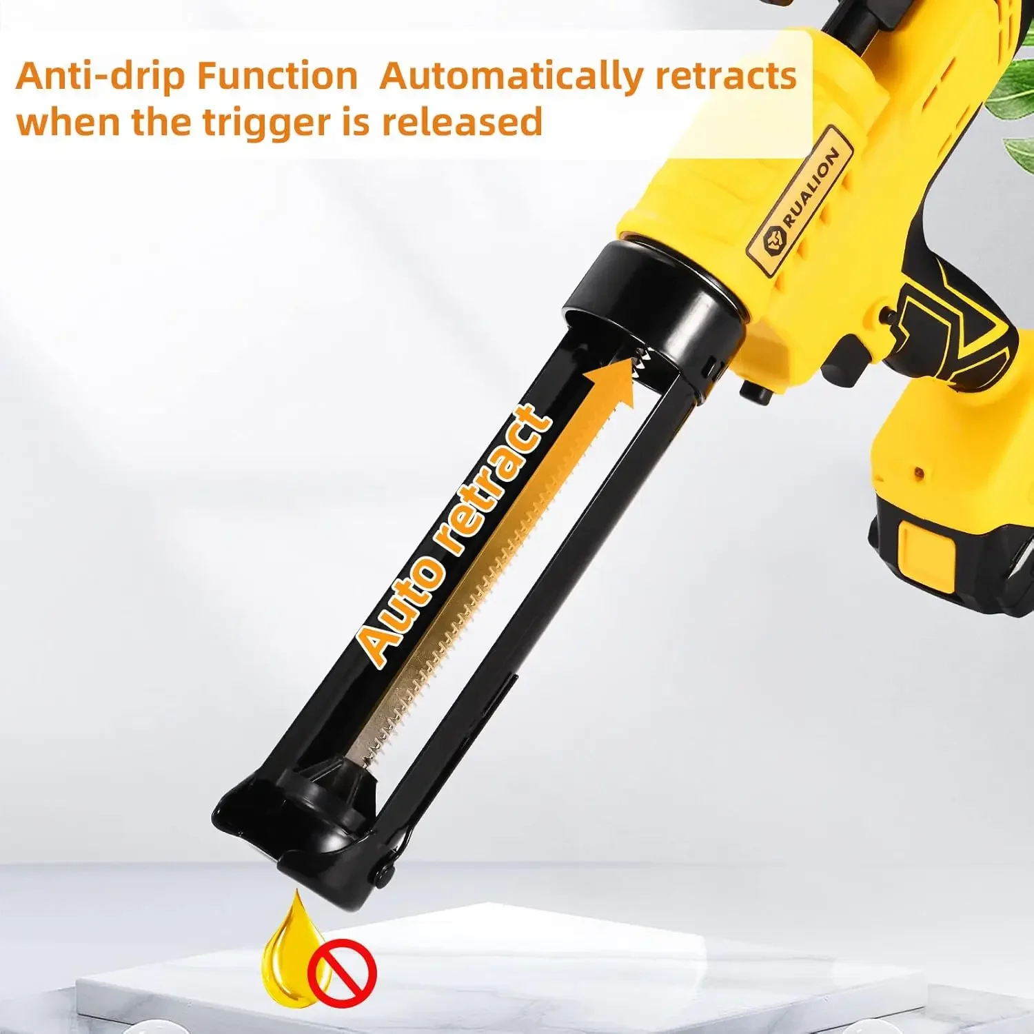 Caulking Gun: Max 6500N Force 10oz/300ml Electric Caulk Gun with 2 * 2.0Ah Li-Battery & Anti-Drip Design (80, Watts) 4