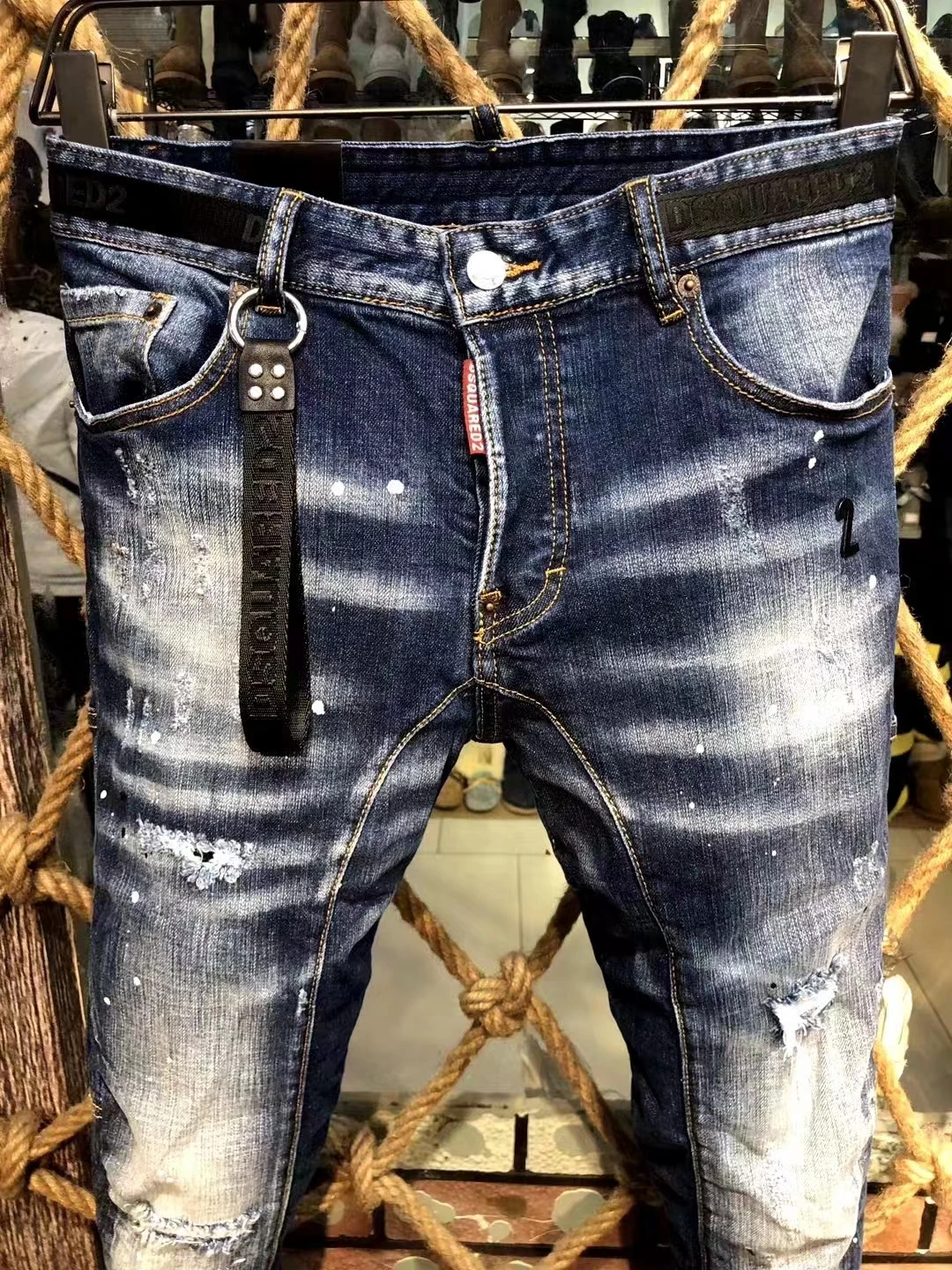 Dsquared2 microelasticity Jeans Straight Fit Street-Style Denim Pants A215# versace jeans couture