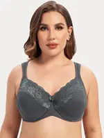 MELENECA Women's Full Coverage Underwire Bra Minimizer Plus Size Lace Comfortable Cushion Strap