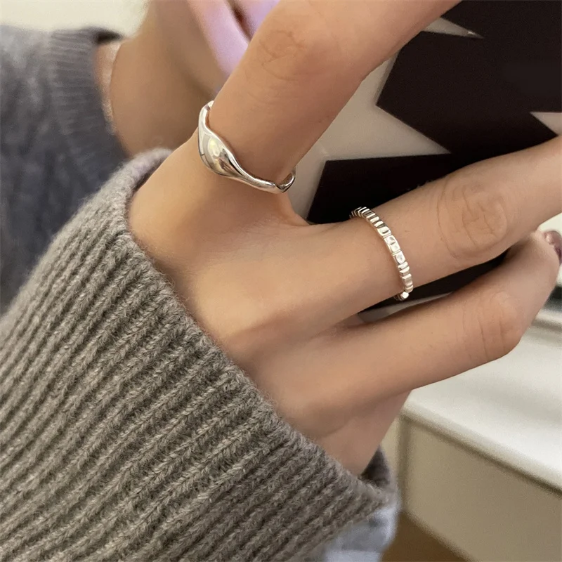 Simple Irregular Silver Color Rings For Women Trendy Geometric