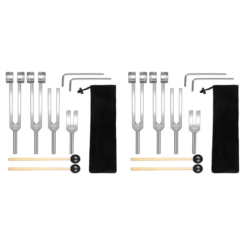 

2X Tuning Fork Set (128Hz, 136.1Hz, 512Hz,4096Hz) Of Tuning Forks With Reflex Hammer For Healing Chakra Healing Musical