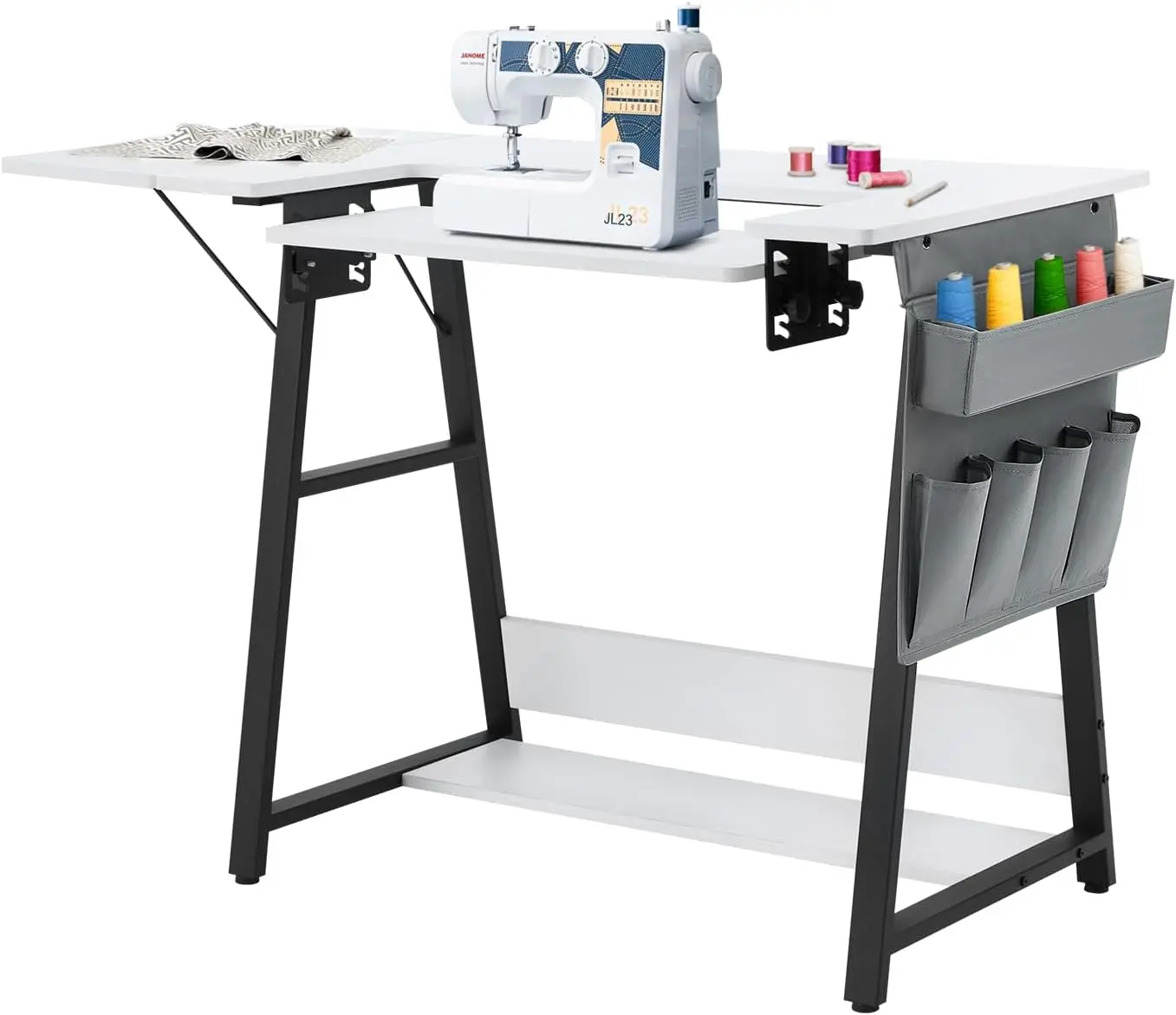 Mellcom Folding Multipurpose Sewing Table, Hobby And Sewing Machine Table With Adjustable Shelf And Side Pocket- Can Also Be