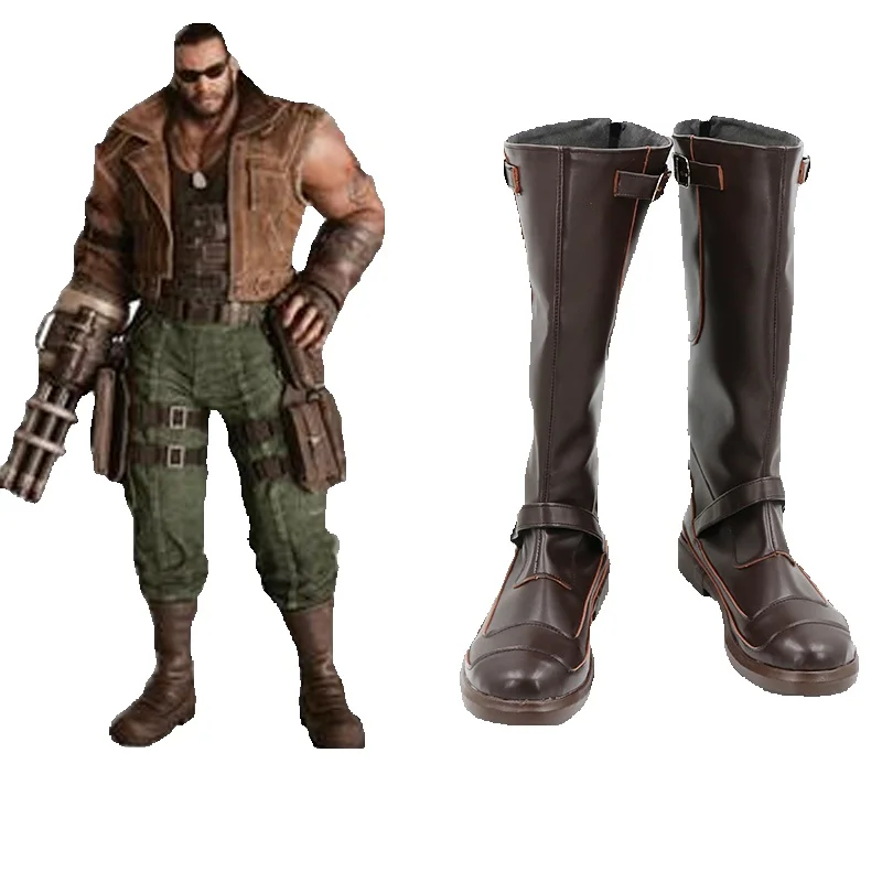 

Anime FINAL FANTASY VII Barret Wallace Cosplay Shoes Custom Made Christmas Holloween for Boys Long Boot Brown