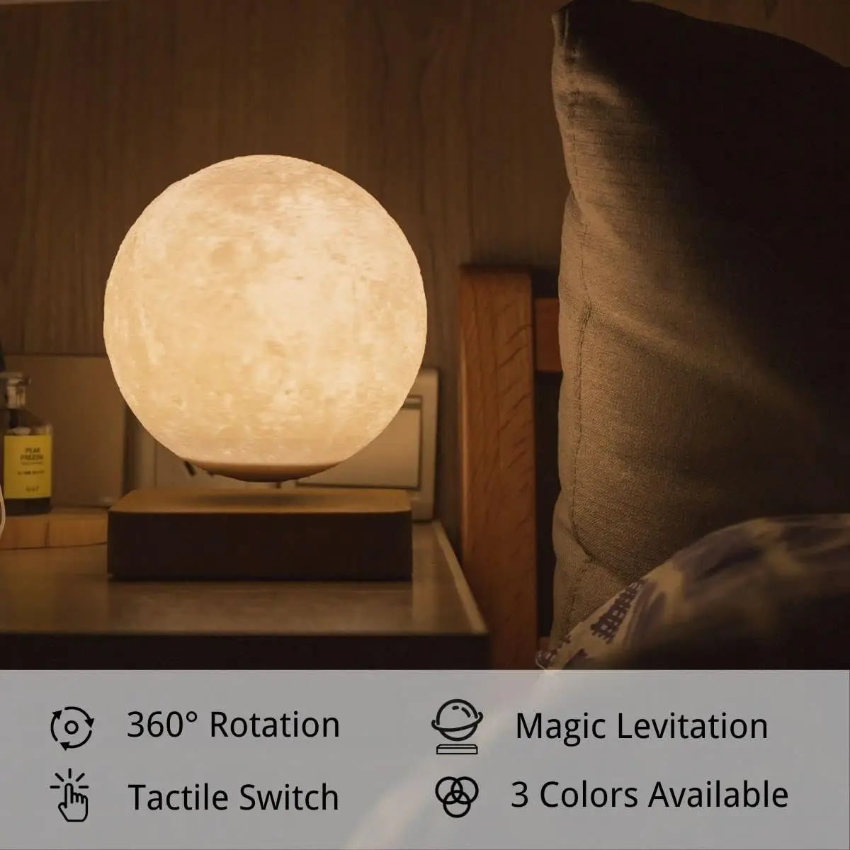 Levitating Moon Lamp, Magnetic Floating Moon Lamp Spinning Luna Night Light with 3 Color Modes, for Home Office Desk Decor, 4
