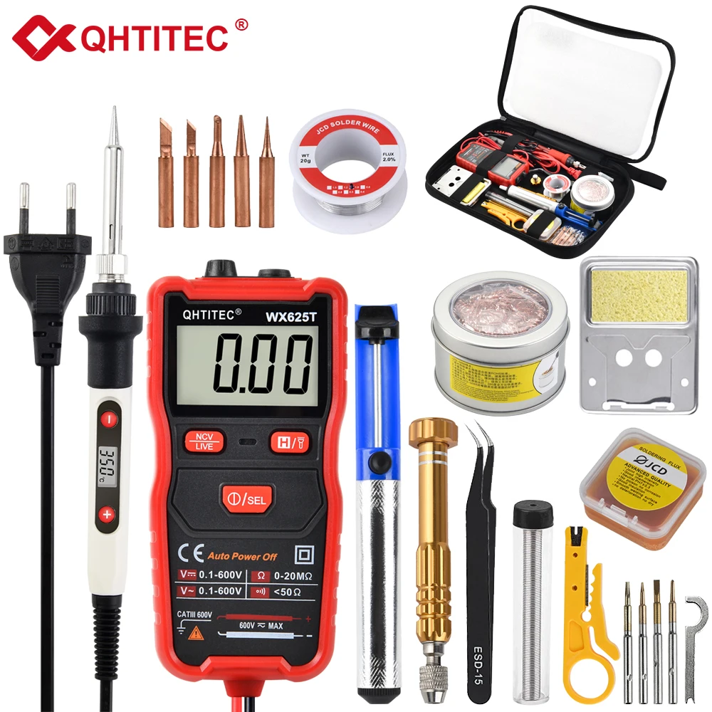 

QHTITEC Smart Mini Digital Multimete Electronic Repair Tool Set Auto Range NCV Voltmeter Ohm Meter Electric Soldering Iron Kits