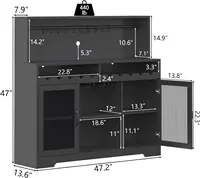 Wine Bar Cabinet with LED Light, Liquor Cabinet with Glass Holder,Storage with Wine Racks,Wine Cabinet with Mesh Door (Black) 2