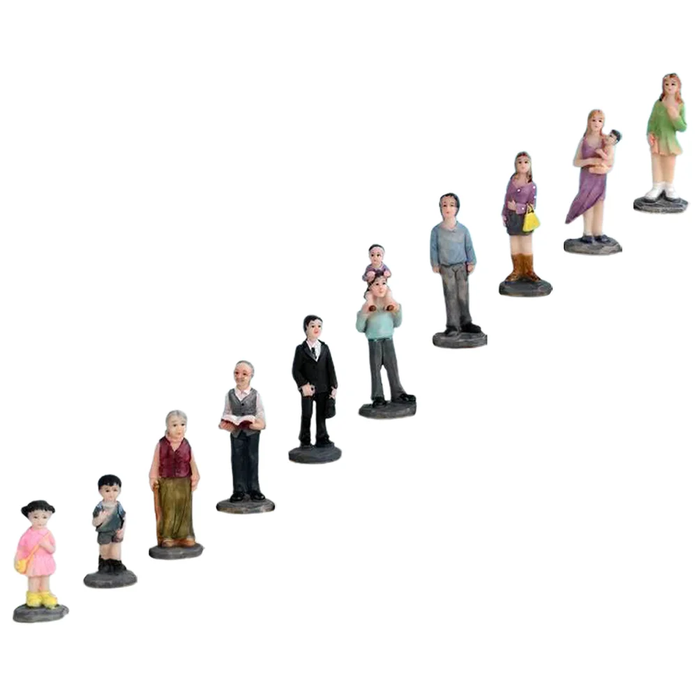 

10 Pcs Decor Small People Statues Sand Table Mini Figurines Models Toy Room Family Resin Props