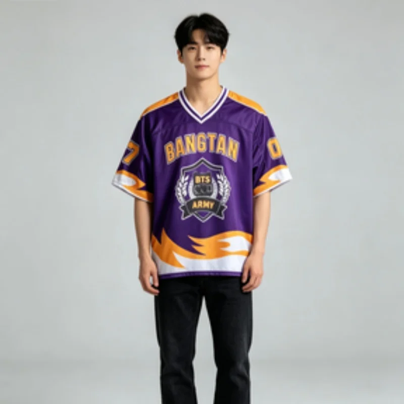26 Neue Unisex Kpop Group Bangtan ARMY Fußballtrikots T-Shirt Atmungsaktives Mesh Kurzarm Lässiges Bequemes Eltern-Kind-Oberteil