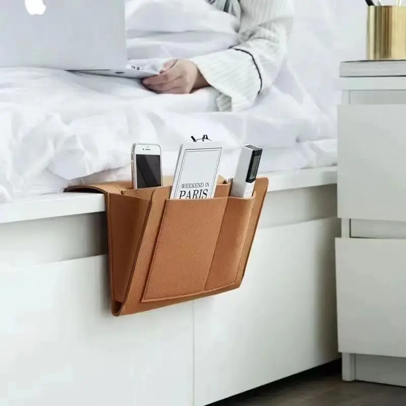 Storage Bag Felt Bedside Storage Bag Pouch Bed Desk Bag Sofa TV Remote Control Hanging Caddy Couch Storage Organizer Bed Holder Pockets
