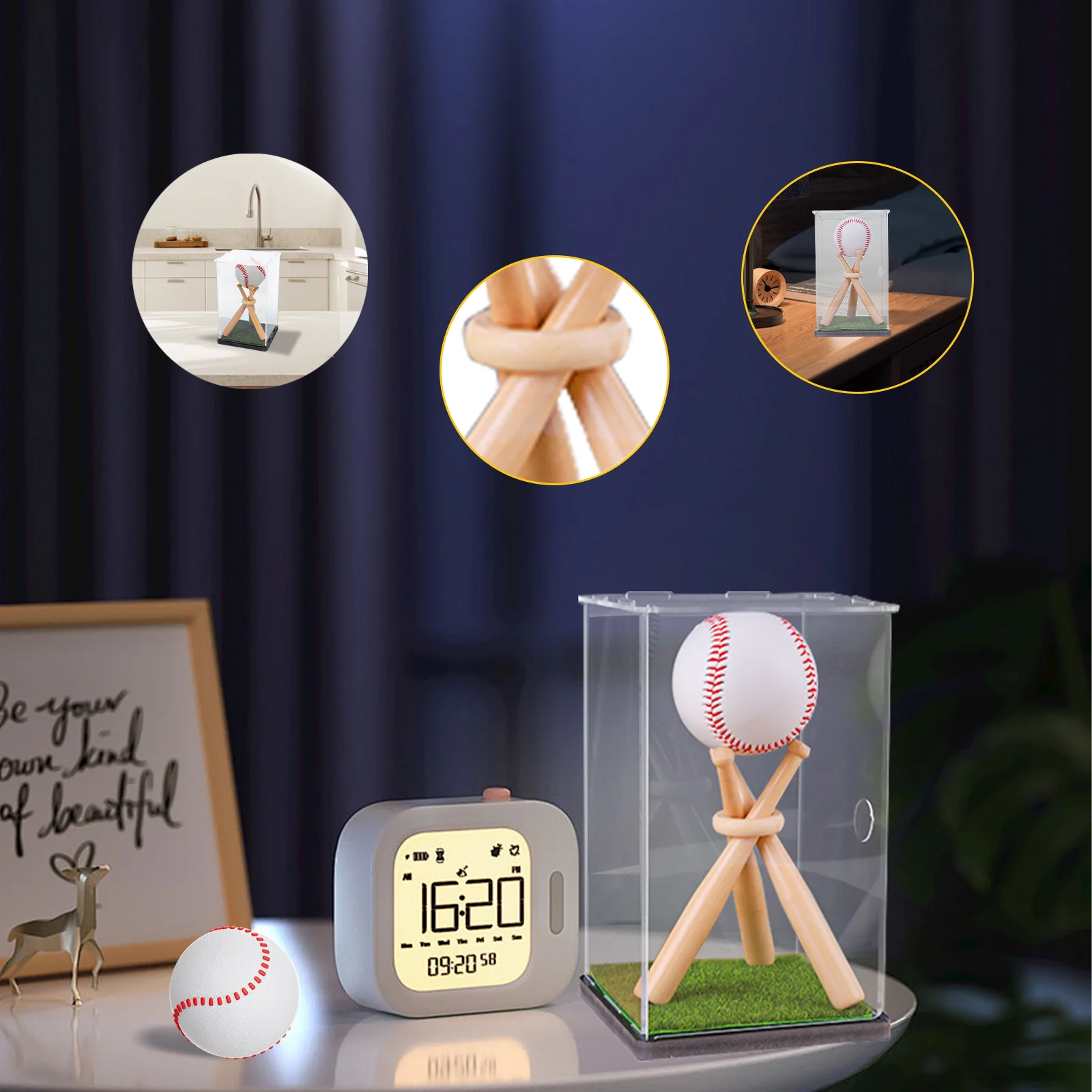 Wooden Baseball Display Case with Clear Acrylic Box