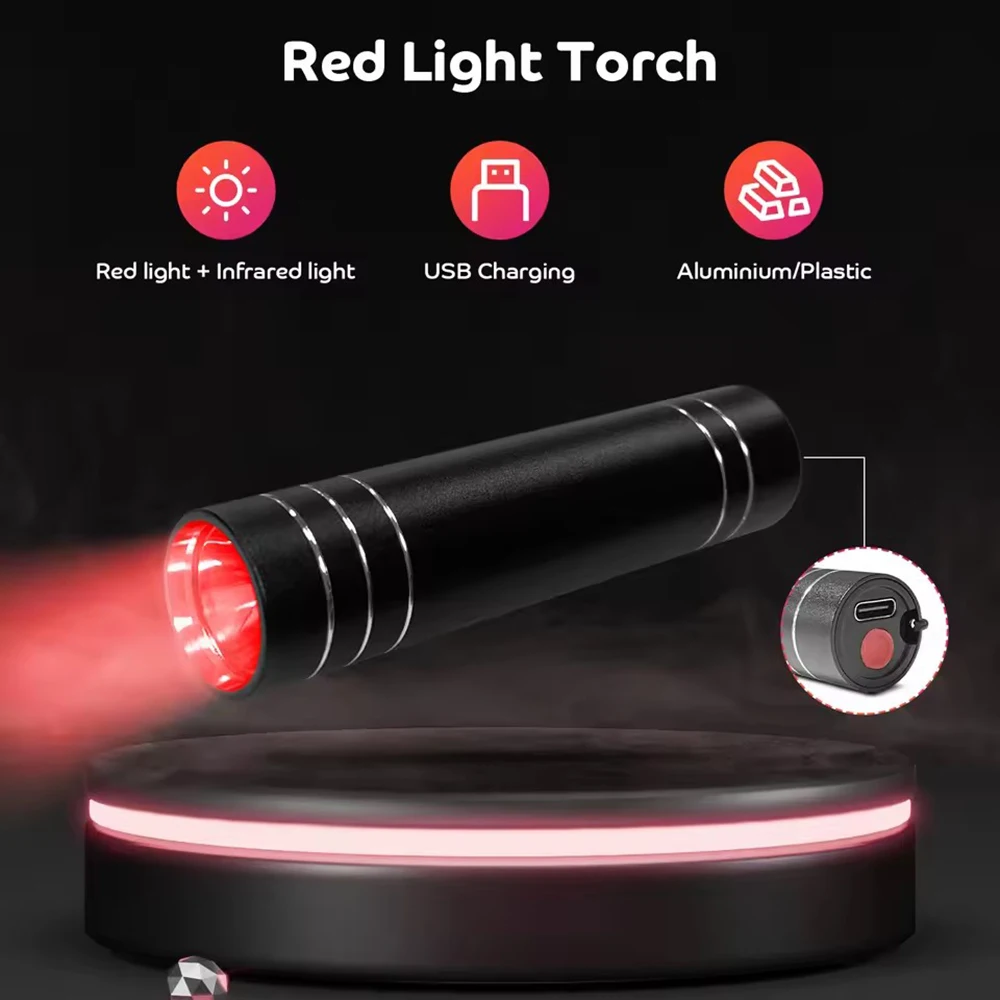 Red Light Therapy Lamp 660nm Red Light & 850nm Infrared Lamp Therapy Torch with Timer Portable LED Small Torch Body Pain Relief