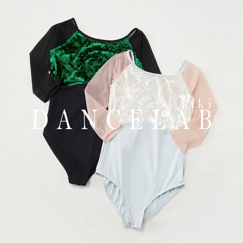 

Ballet Leotard Training Suit Velvet Patchwork Mesh Medium Sleeved Long Sleeved