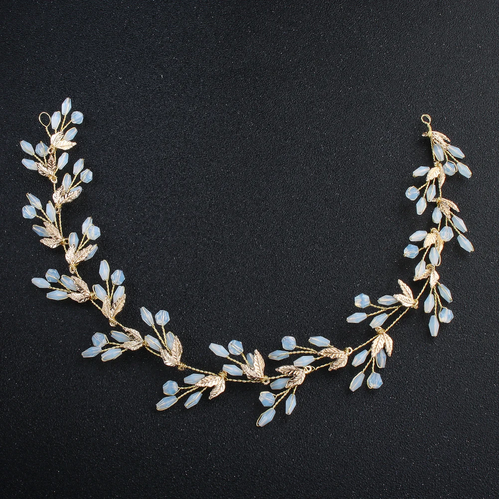 Bridal Hair Accessories Women Leaf Bride Hair Vine Pearl Wedding Flower Headband Crystal Beads Bridesmaid Headdress