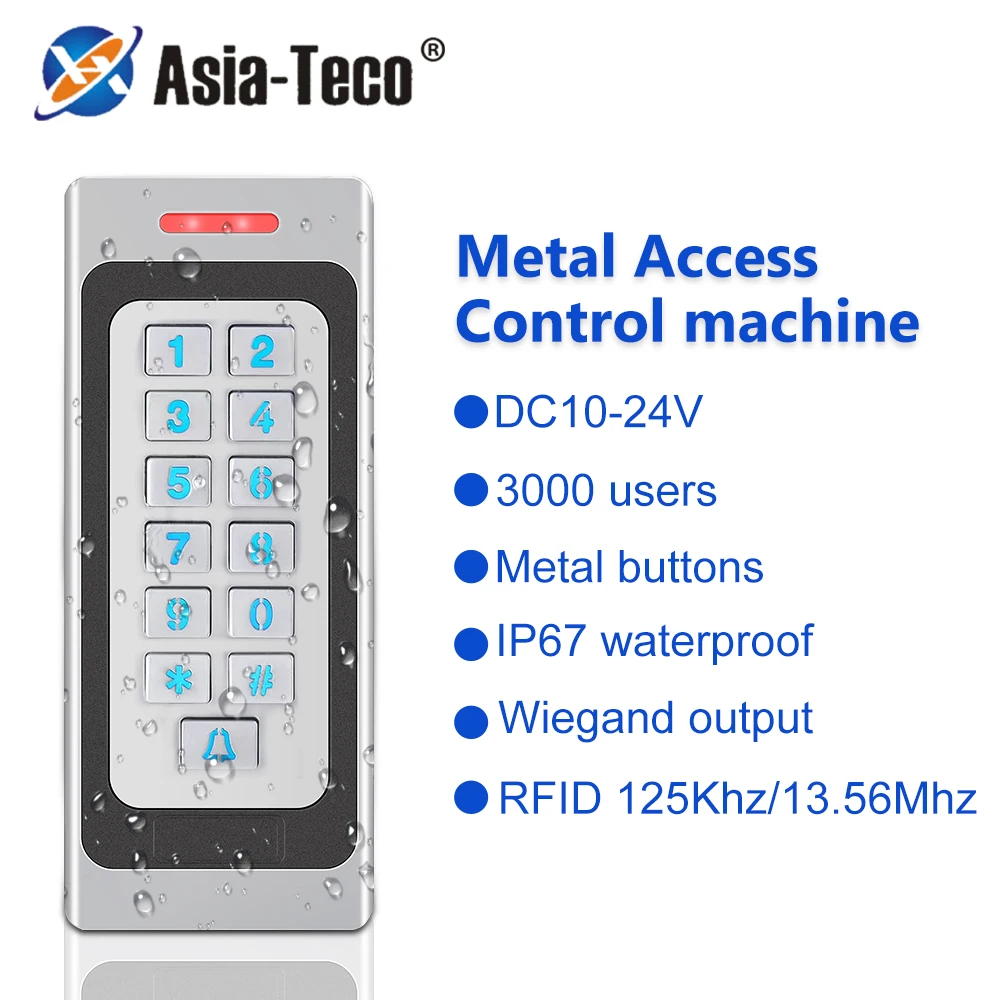 

RFID Metal Access Control Keypad Waterproof IP67 Rainproof Outdoor 3000user Door Opener for Electric Lock System with 10pcs Key