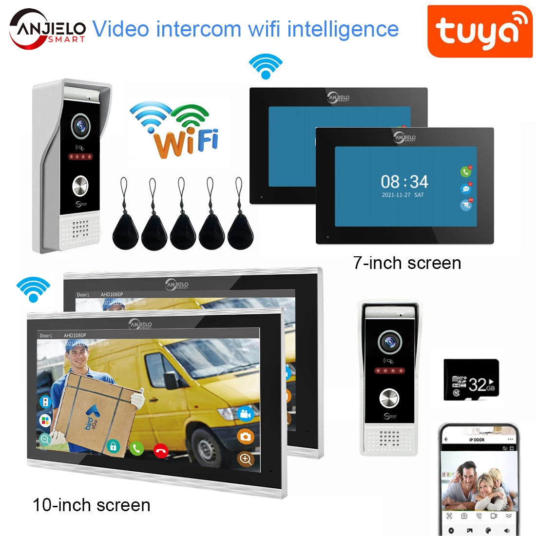  TUYA 7/10 Inch WiFi 1080P Video Intercom Smart Home APP Wireless Video Door Phone RFID Access Control System for Villa Apartment