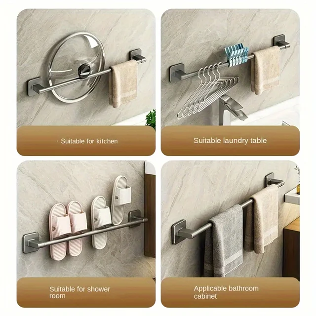 Portasciugamani da parete Portasciugamani da bagno senza foratura Portasciugamani da bagno con barra orizzontale Accessori da bagno da cucina 5
