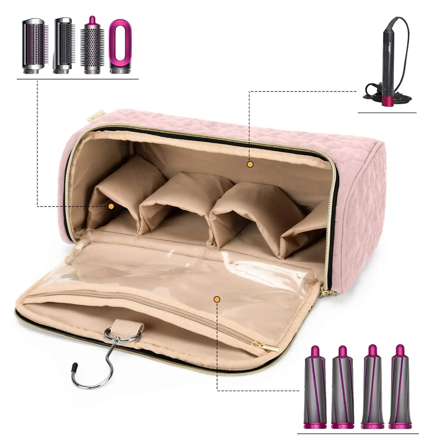 Amazon.com : Yarwo Hair Tools Travel Bag with Heat Resistant Mat for  Straightener, Curling/Flat Iron, Blow Out Brush/Curler, 2 in 1 Hot Hair  Styling Tool Organizer with Pockets for Hair Accessories, Black :