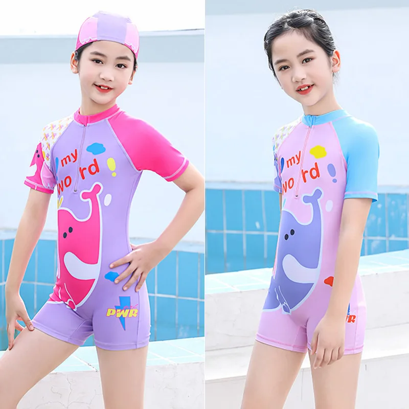 Kids Cartoon Swimwear One Piece Training Swimsuit Teen Bathing Suit Girls  Rash Guard Floating Swimsuit Sports Wear For Kids