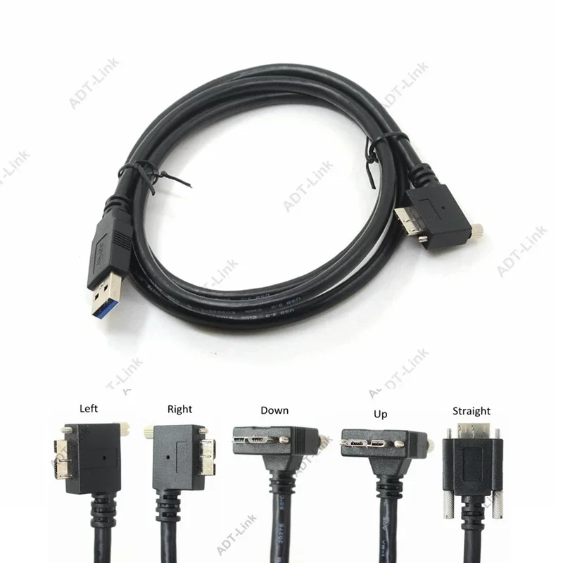 40 개/몫 USB 3.0 a-b 90도 오른쪽 및 왼쪽 및 위 및 아래 각도 마이크로 B USB 3.0 잠금 나사 마운트 데이터 케이블 1.2m 3m 5m