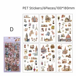 Vintage Aesthetic Sticker Set - 6pcs for DIY Scrapbooking, Art Collage, and Planner Decoration (D)