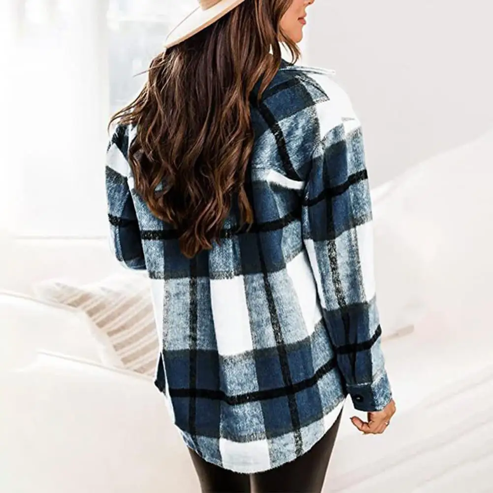 

Chic Lady Coat Contrast Color Cardigan Autumn Coat Turn-down Collar Women Coat