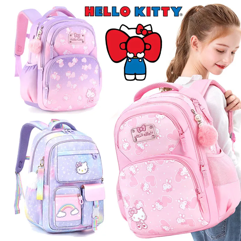 

Школьный рюкзак Sanrios Hellokitty с мультипликационным рисунком клубника Китти кот рюкзак облегчение нагрузки Защита позвоночника водонепроницаемые сумки от потери