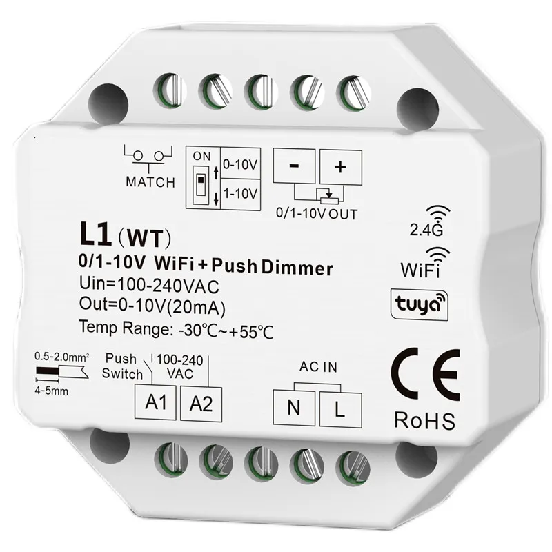 Bluetooth Push Dimmer 2.4G Dimming Remote Controller RF to 1 Channel 0/1-10V Dimmer ZigBee + RF L1 L1(WT) L1(WZ) L1(WB) smart light switch led dimmer switch led dimmer controller smart dimmer switch lamp dimmer power cords dimmer switch