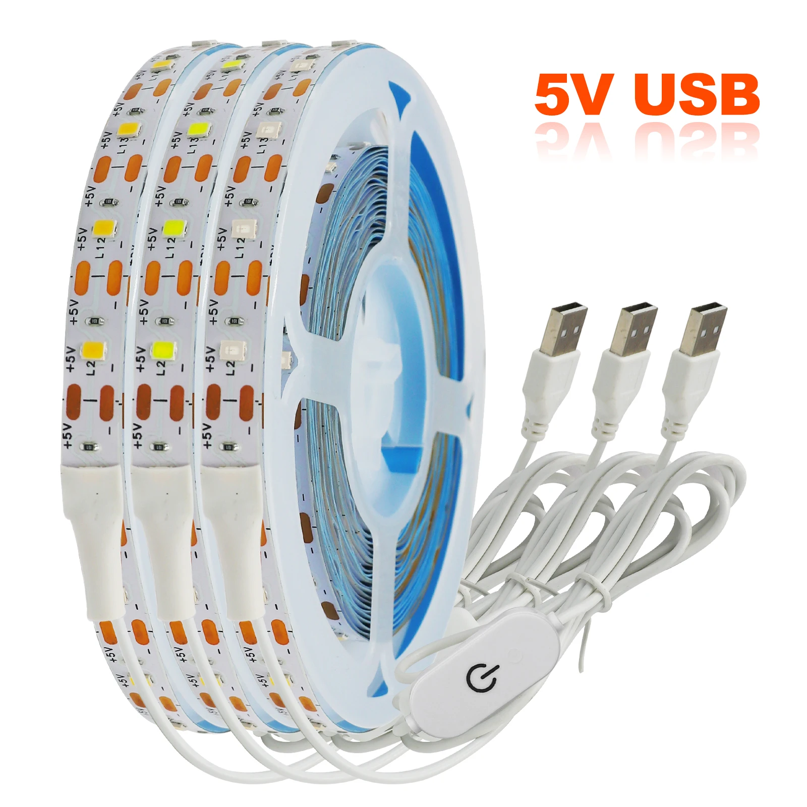 

5V USB LED Strip Touch Switch Dimmable 2835 60LED White Warm White Tira LED Tape 1m 2m 5m TV Background Lighting Home Decor