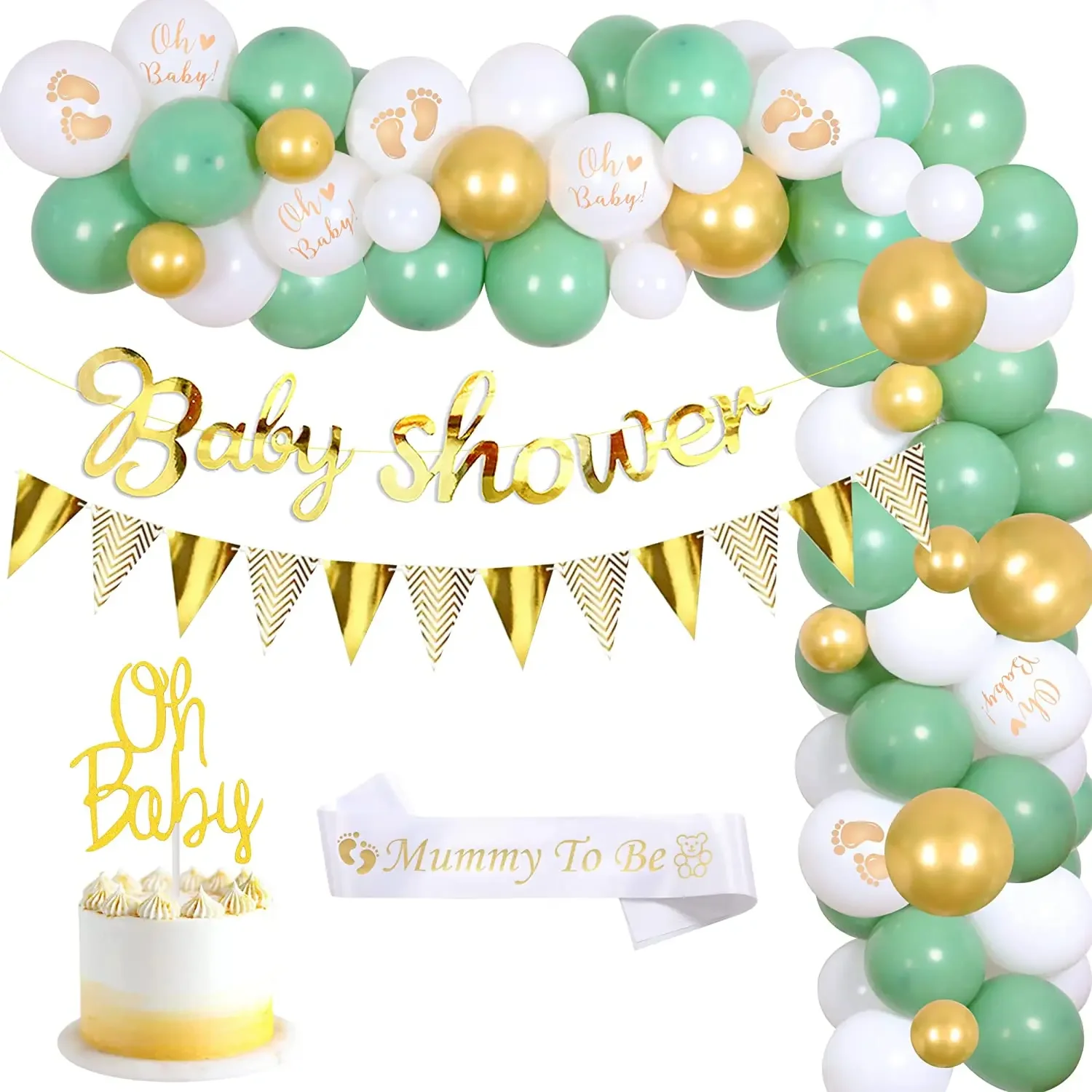 

SURSURPIRSE Baby Shower Party Decorations Sage Green Balloons Garland Kit Banner Bunting Cake Topper Baby Shower Birthday Party