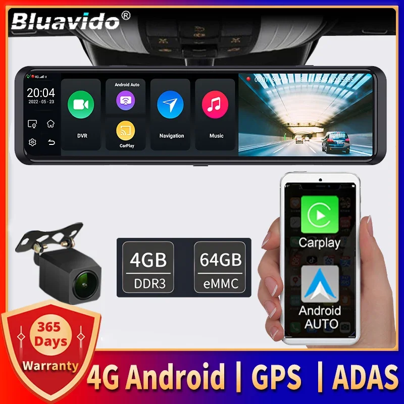 

11.26" 4G CarPlay Dash Cam Android 10 GPS Navigation ADAS FHD 1080P Video Camera Recorder Night Vision WiFi Remote Monitor DVR