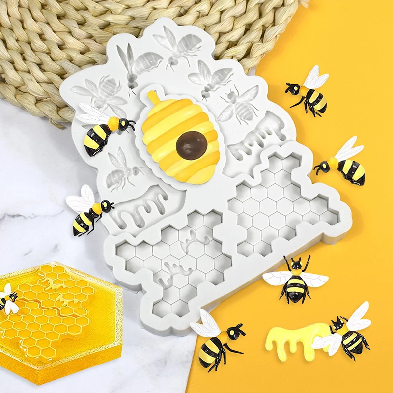 Honigbiene Waben Silikon form 3d Bienenstock Biene Fondant Kuchen Dekorieren Schokolade Werkzeuge Küchen geschirr für Baby party Geburtstag – Detail 5