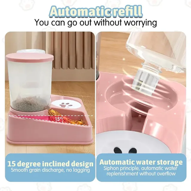 2026 Automatic Cat Feeder Water Dispenser Set, 2 In 1 Tilted Automatic Pet Food And Water Feeder Gravity Food Feeder and Waterer 4