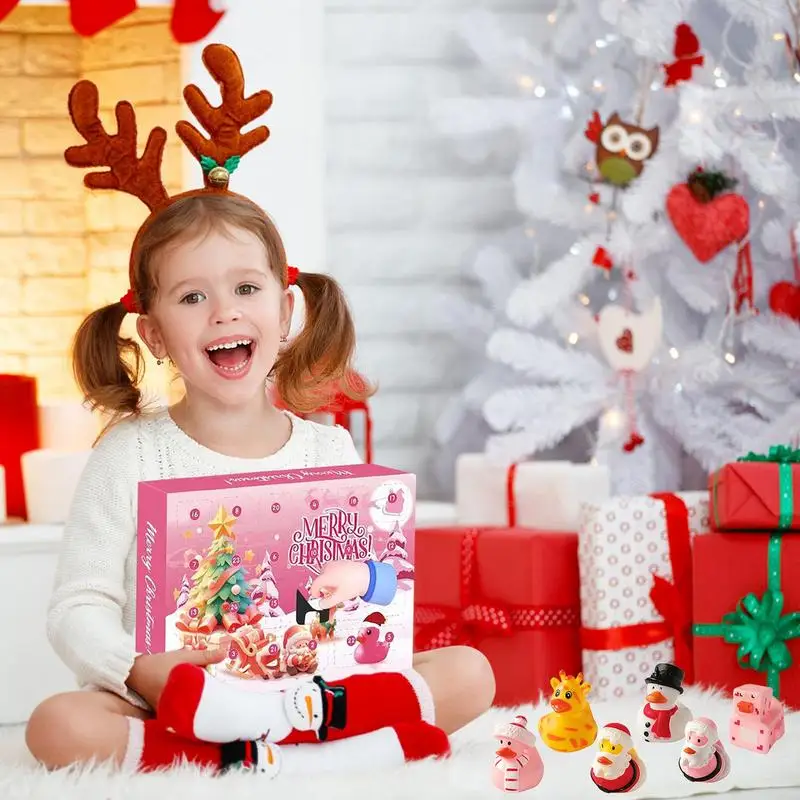 Christmas Countdown Calendar Pink Duck Gift Box Household Collectible Figures Duck Ornaments For Kids Toys